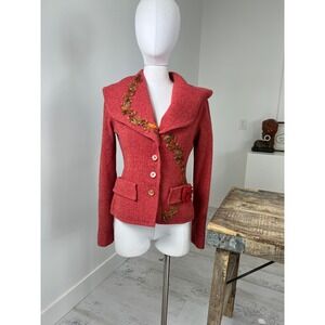 JON Tweed Blazer Orange Felted Embellishments‎ Size 4
